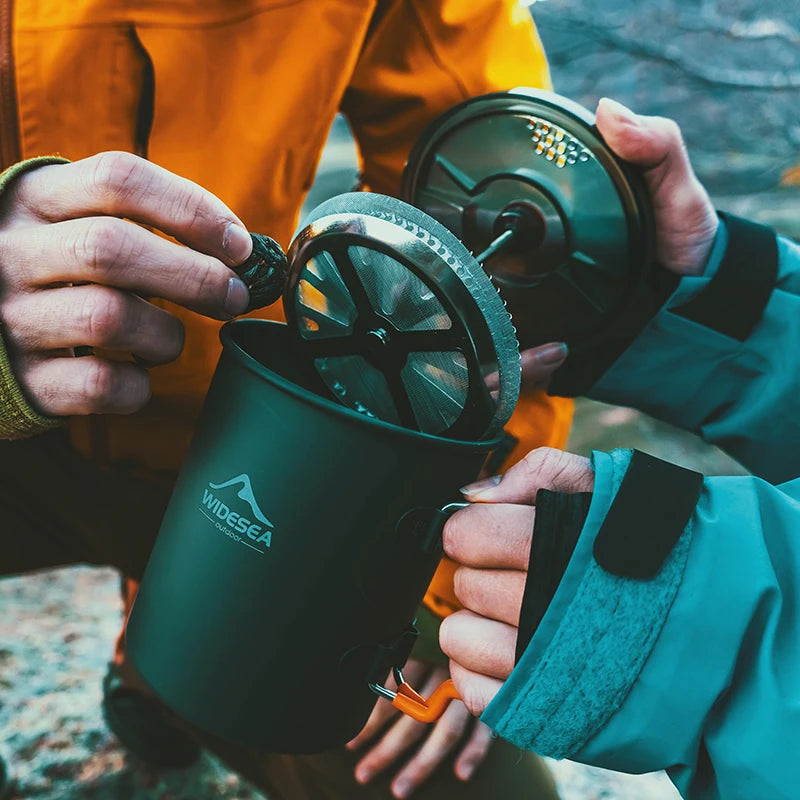 Widesea Camping French Press Coffee Maker – Portable Outdoor Coffee Pot & Mug
