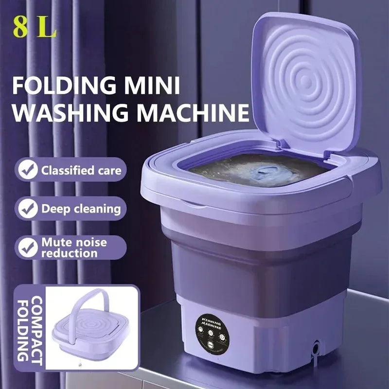 8L Portable Folding Mini Washing Machine with Spin Dryer – Compact Laundry Washer