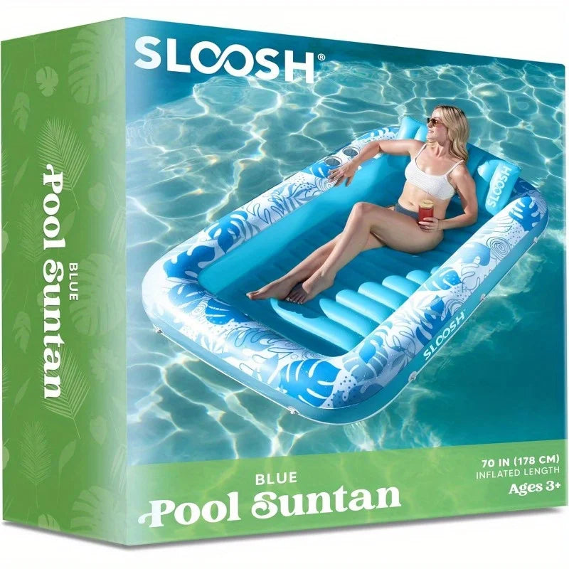 JOYFY 4 in 1 Suntan Tub Raft Floatie Inflatable Tanning Pool 70" x 46"