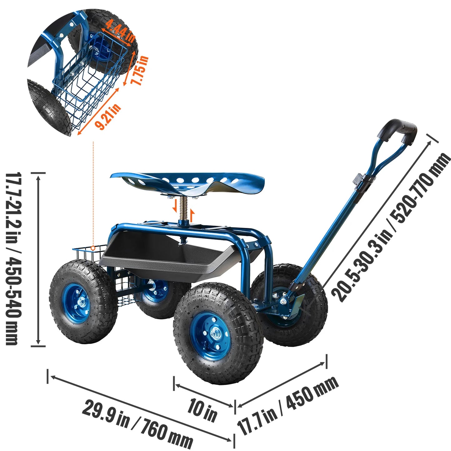 Garden Cart Rolling Workseat with Wheels