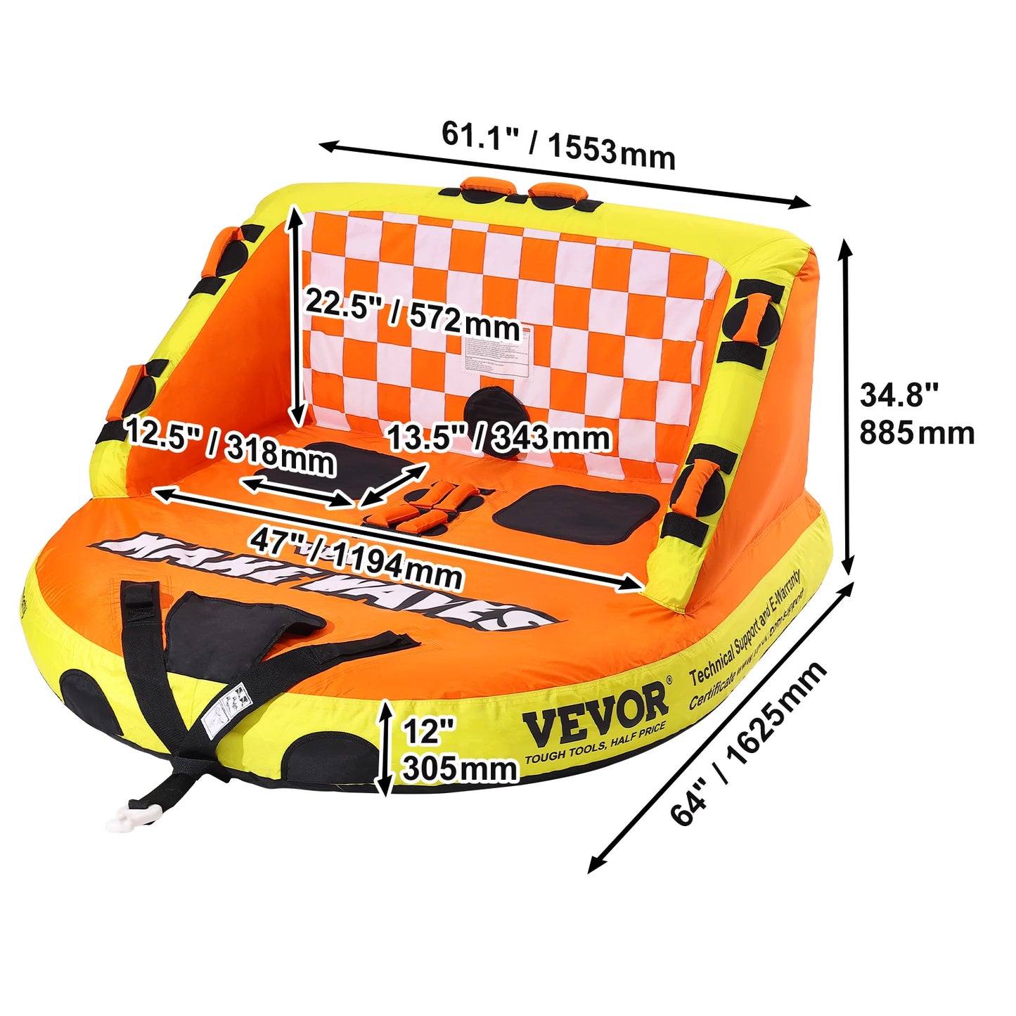 Towable Tube for Boating, 1-3 People Inflatable Towable Tube with Bumper Fins