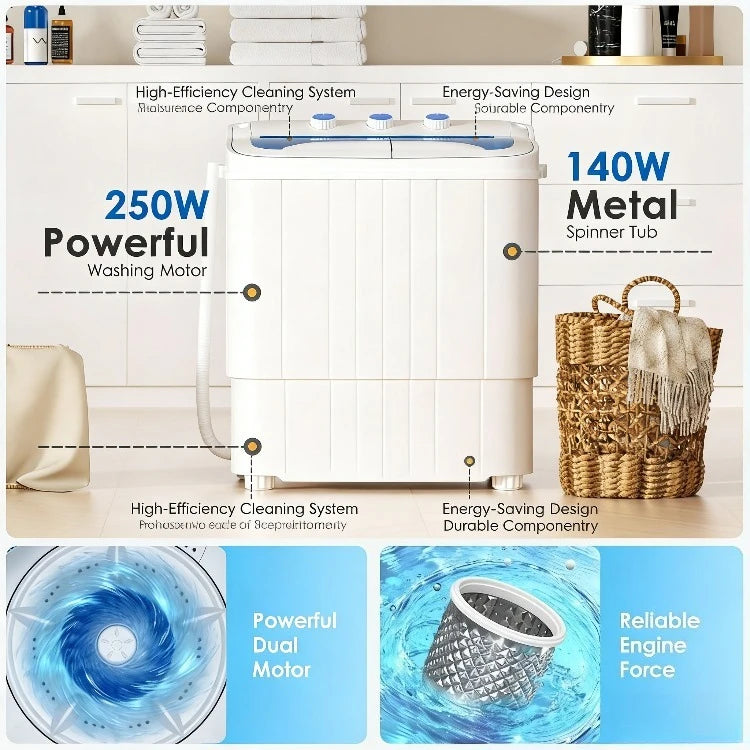 Portable Twin Tub Washing Machine Combo with Spin Dryer