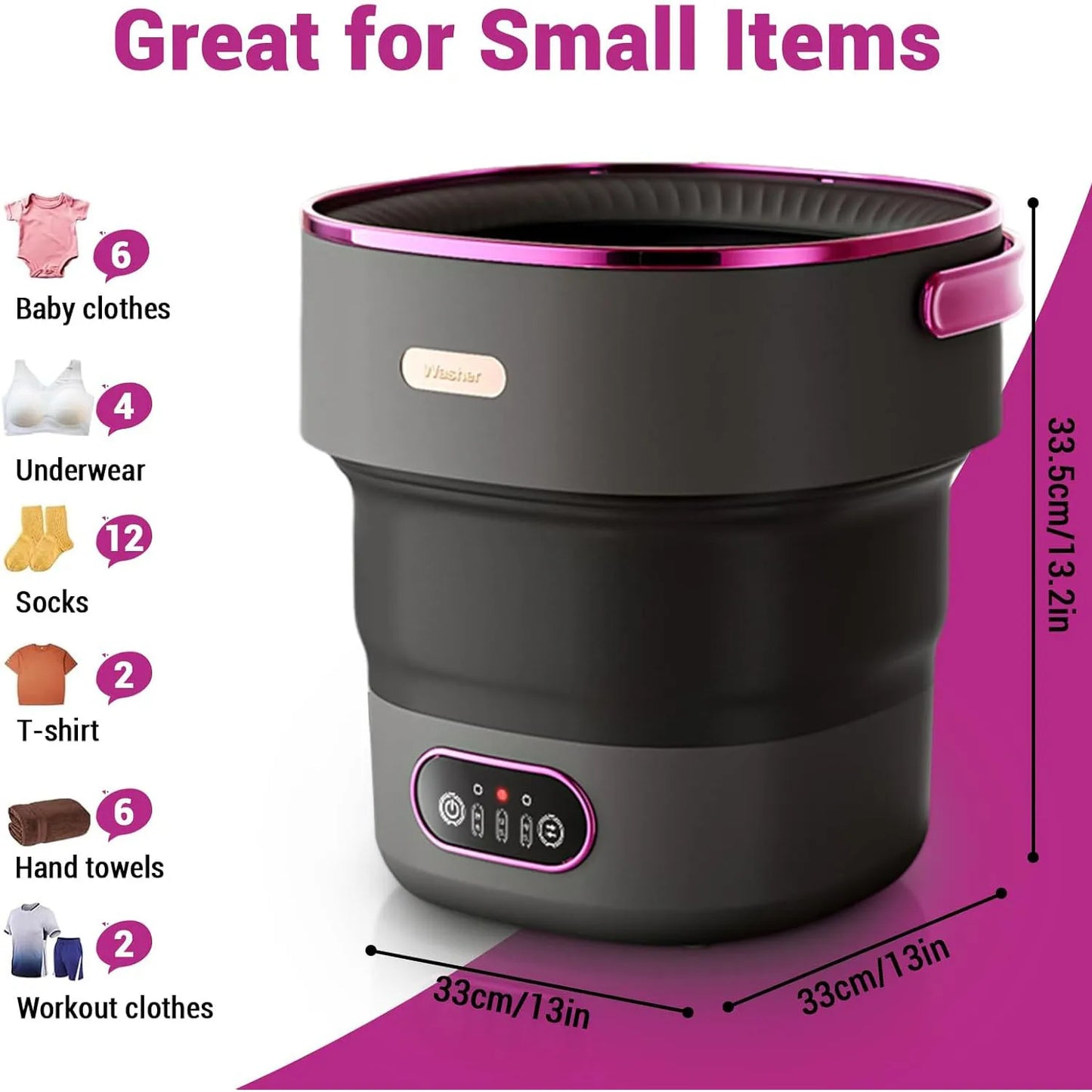 Portable Washing Machine 13L Foldable Mini Washer with with 4 Modes