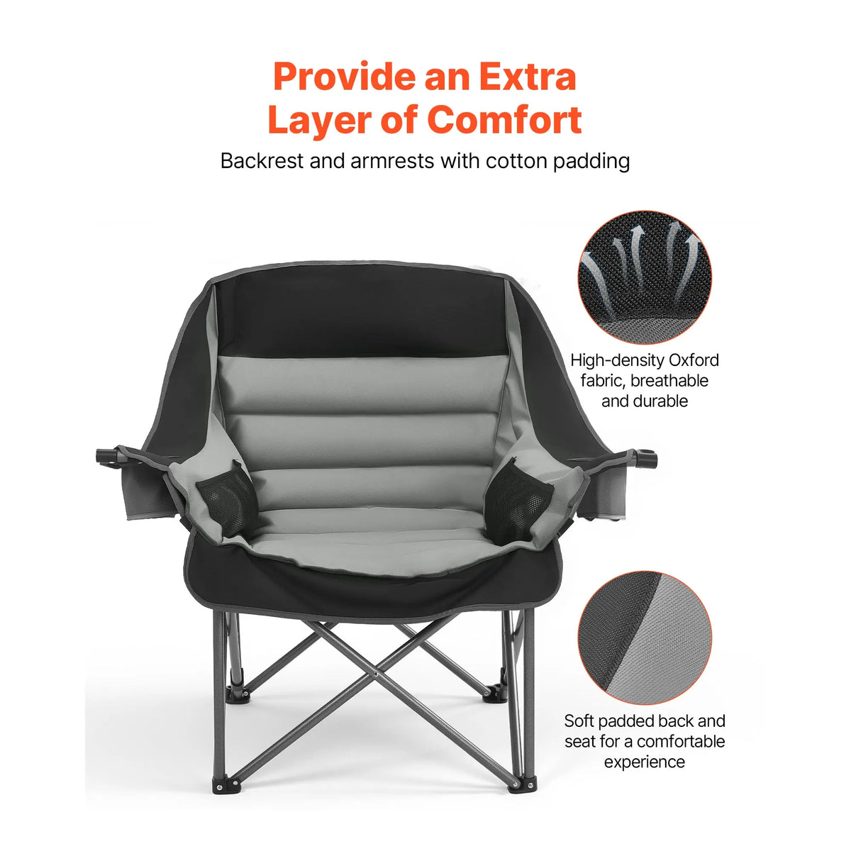 SucceBuy Oversized Padded Camping Chair with Cup & Wine Glass Holders