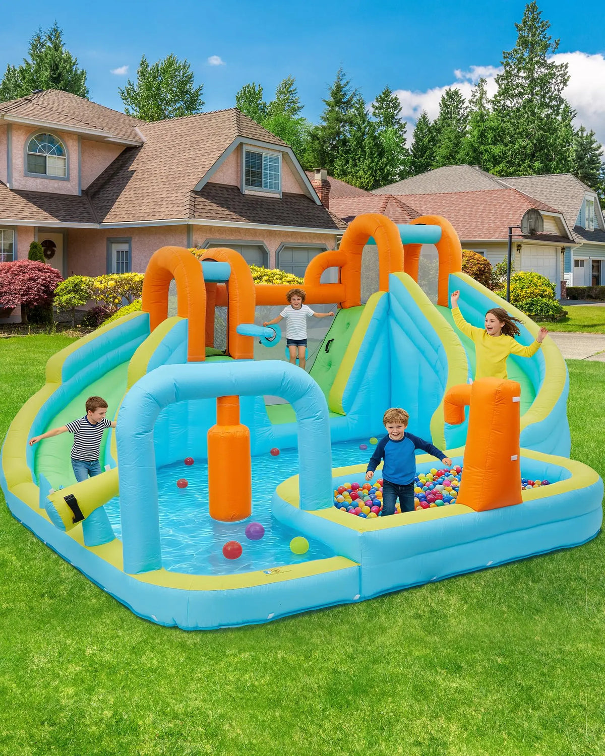 HiMiss 10-in-1 Inflatable Bounce House & Water Slide with 550W Blower