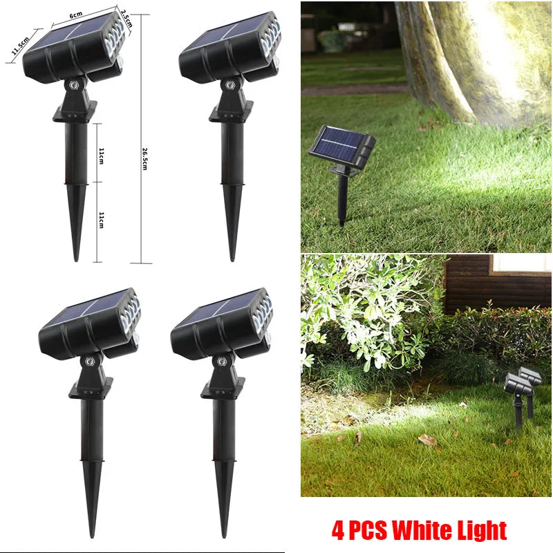 4 PACK Solar Outdoor Spotlights 1200mAh Lawn Flag Lights Landscape LED Ground Lights Walkway Driveway Landscape Camping Li-ion 18650 battery Gardens Trees And Courtyards Pathway Lights Lamp