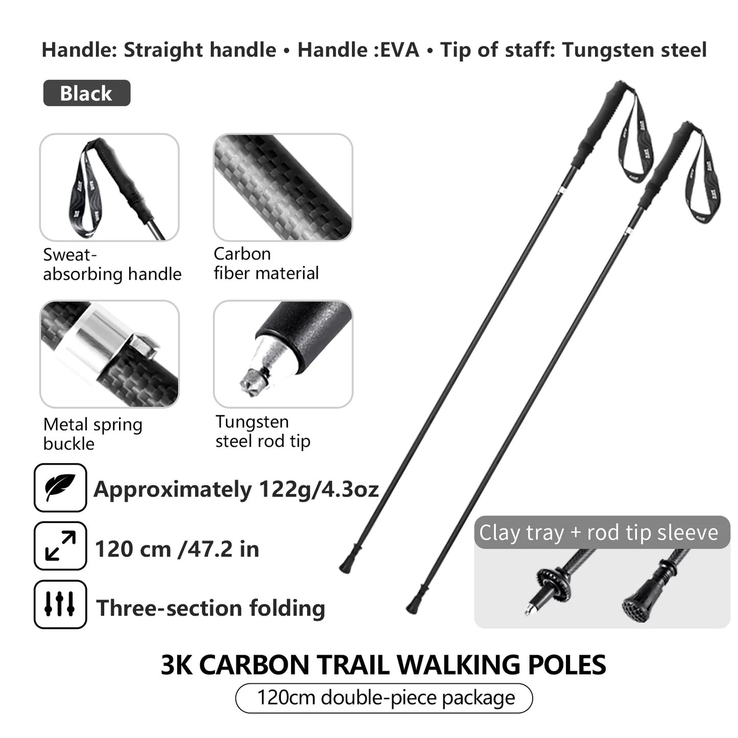 BISINNA 2pcs Ultralight Trekking Poles Folding Walking Sticks Carbon Fiber Hiking Poles Portable Trail Runing Canes