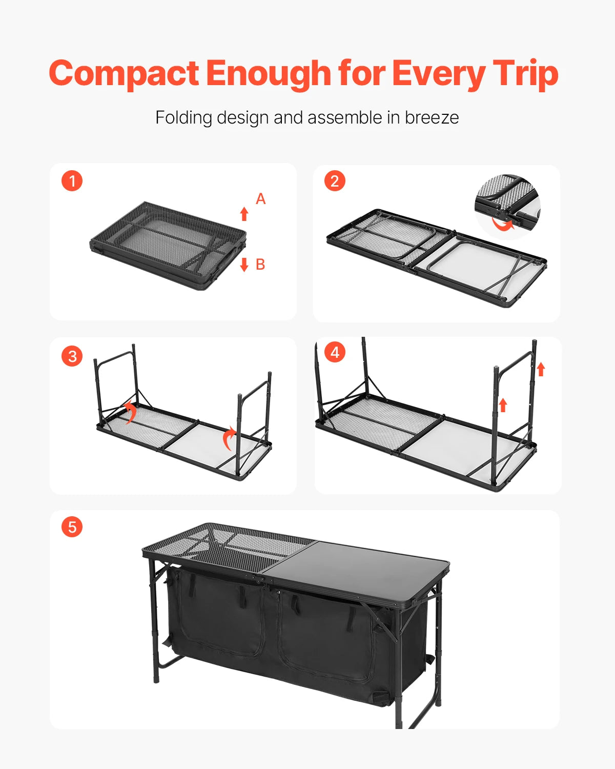 Camping Kitchen Table Outdoor Cooking Table Aluminum Lightweight Portable Cook Station for BBQ Party Picnic RV Travel