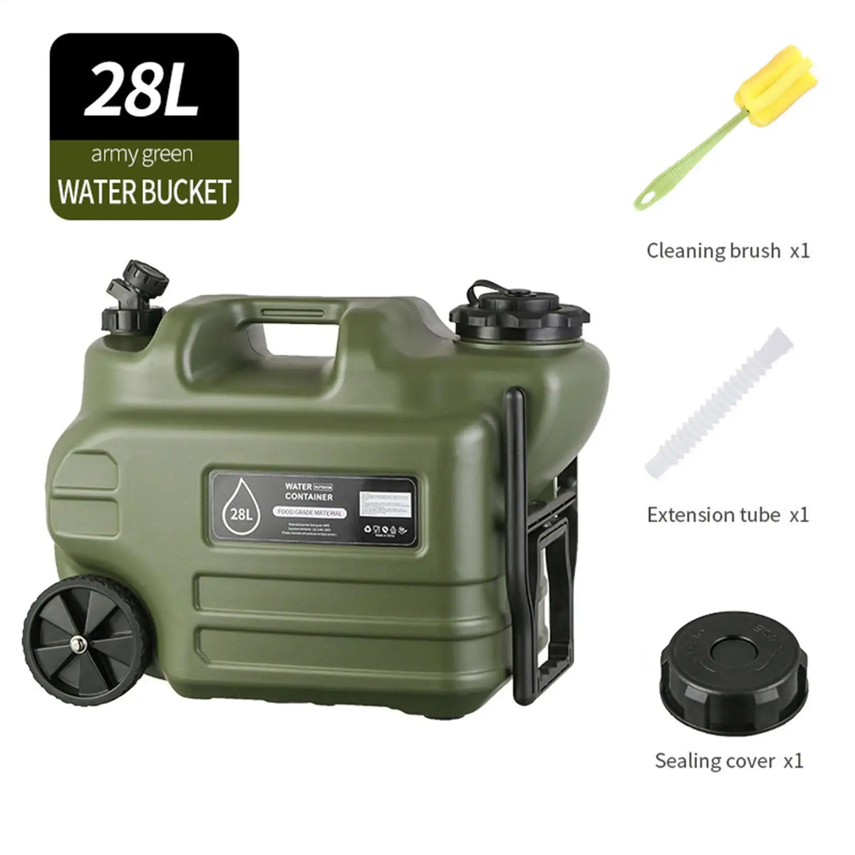 28L Portable Camping Water Container with Wheels & Dispensing Faucet