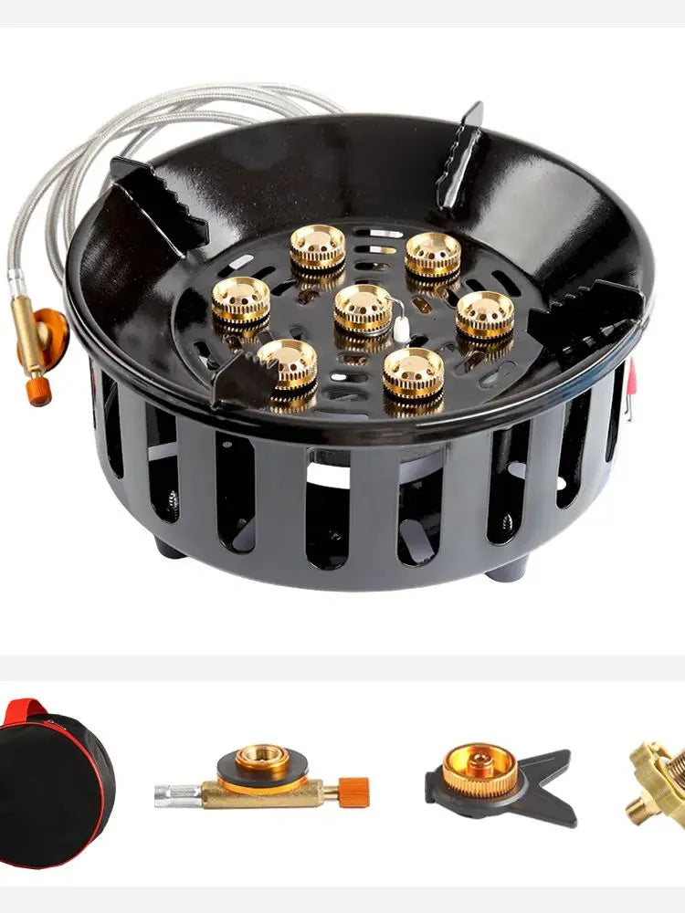 7-Core Portable Camping Stove Windproof Gas Burner with Electronic Ignition