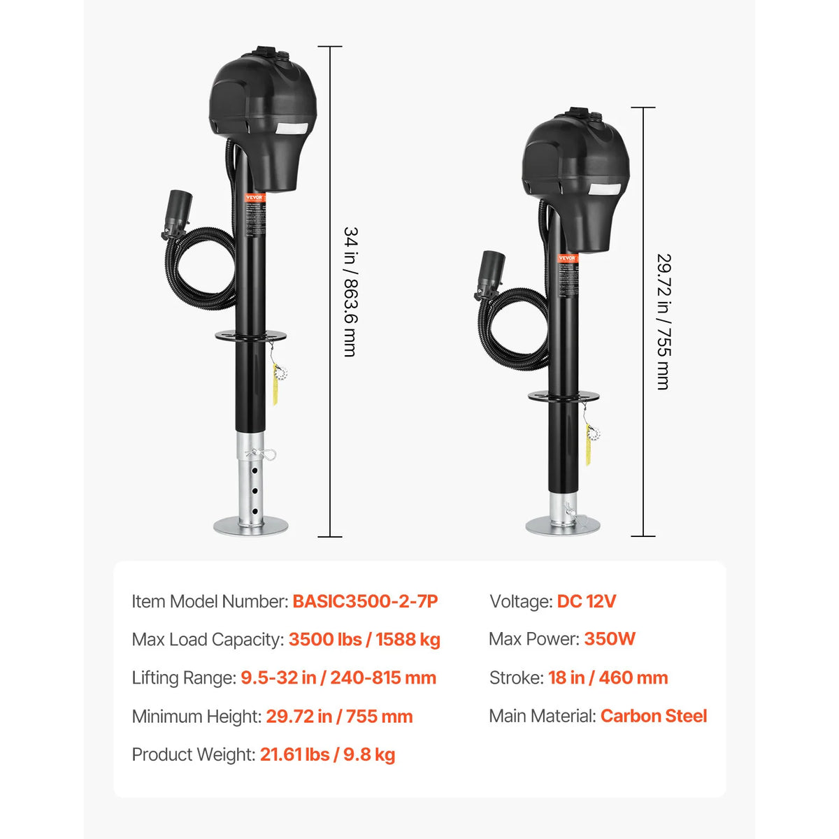 SucceBuy 12V Electric Trailer Tongue Jack – 3,500/5,000 lb with 7-Pin Connector
