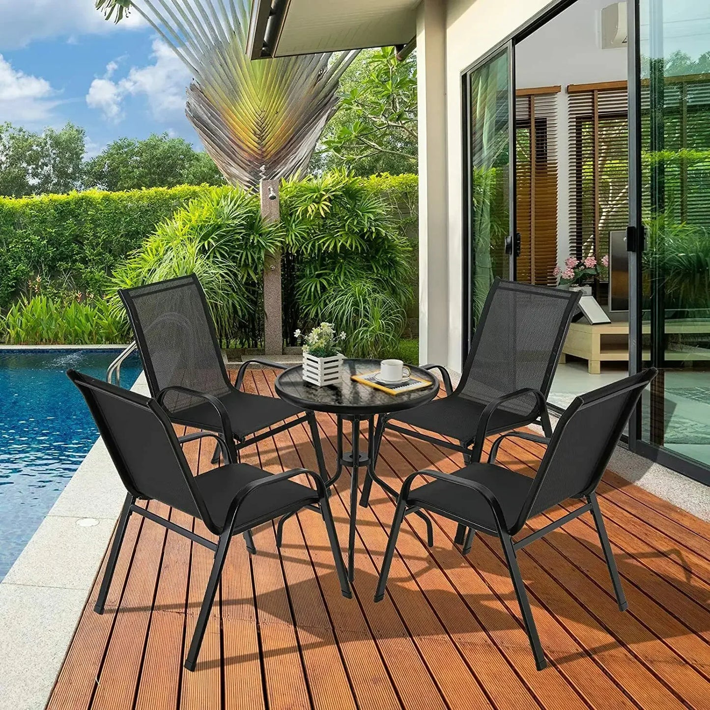 4PCS Garden Chairs Steel-iron+Teslin Fabric Folding High Back