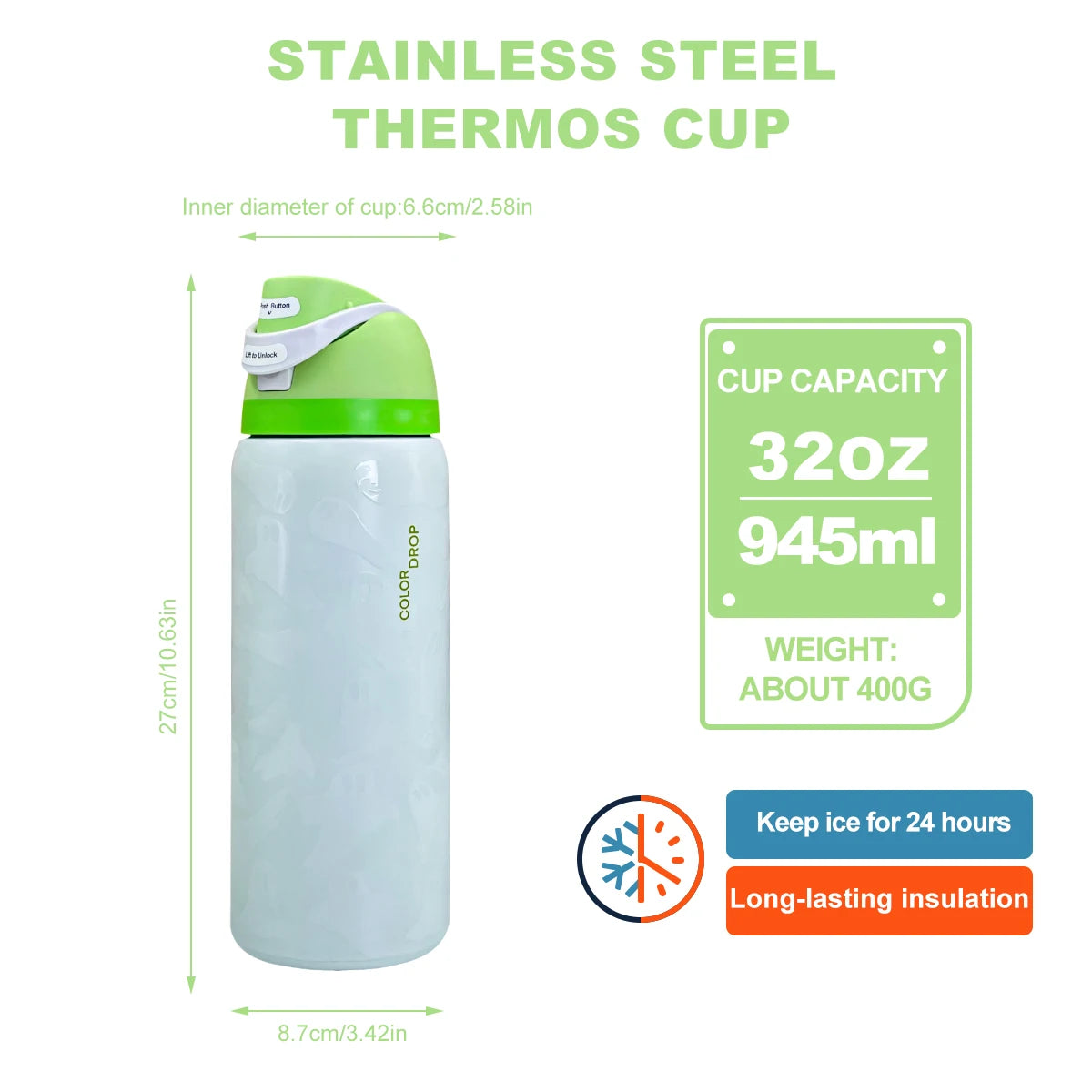 Nightlight Ghost 32oz Stainless Steel Insulated Water Bottle