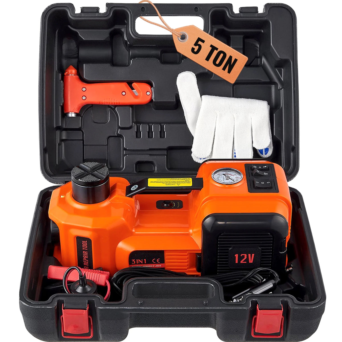 SucceBuy 5-Ton 12V Electric Hydraulic Car Jack with Tire Inflator