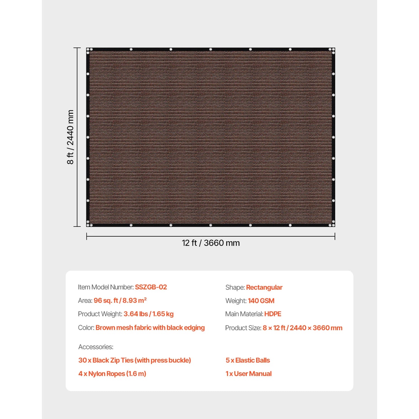 90% Sun Shade Cloth 10x10/12/20ft Pergola Shade Cover