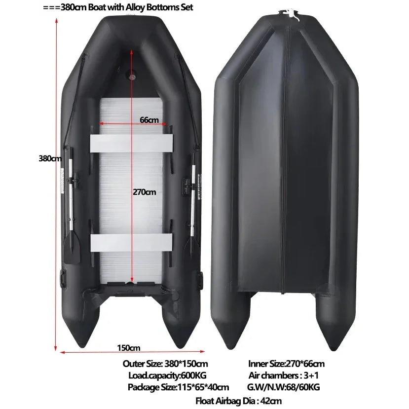 LUYA Heavy-Duty Inflatable Fishing Boat – 230–380cm with Alloy Floor & V-Keel
