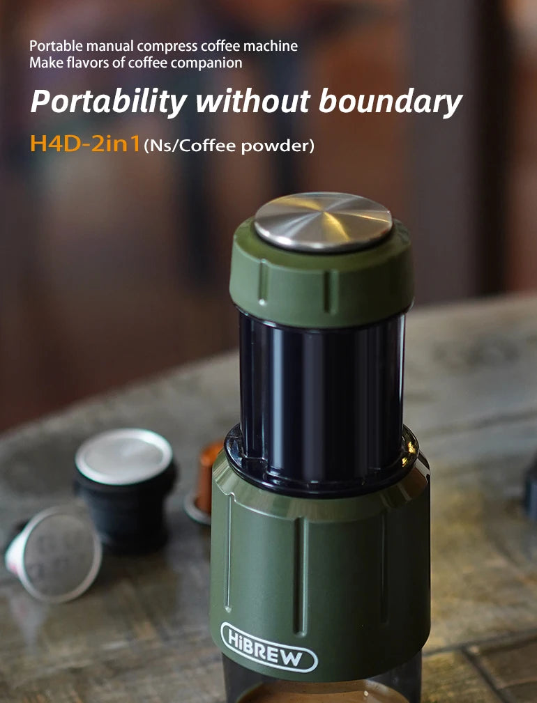 HiBREW H4D 2-in-1 Portable Manual Espresso Maker – Capsule & Ground Coffee
