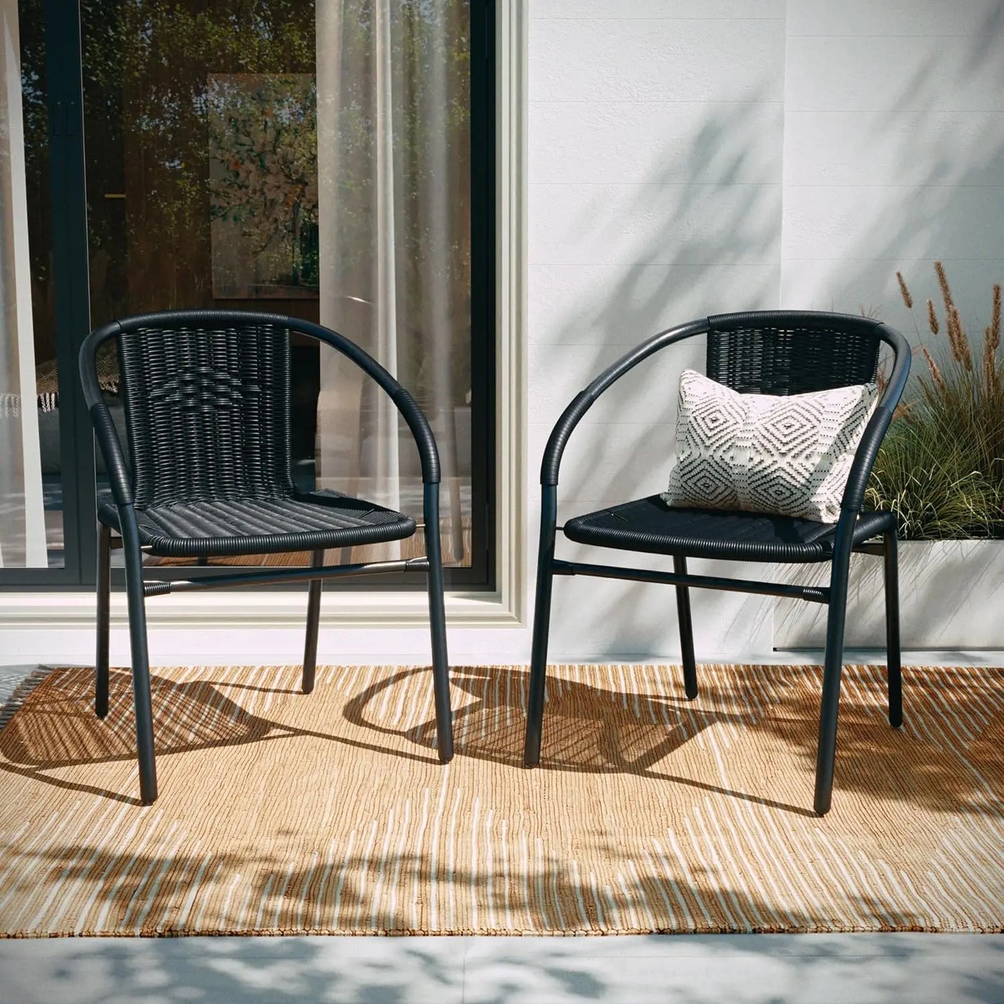 Stackable Rattan Chairs Curved Back