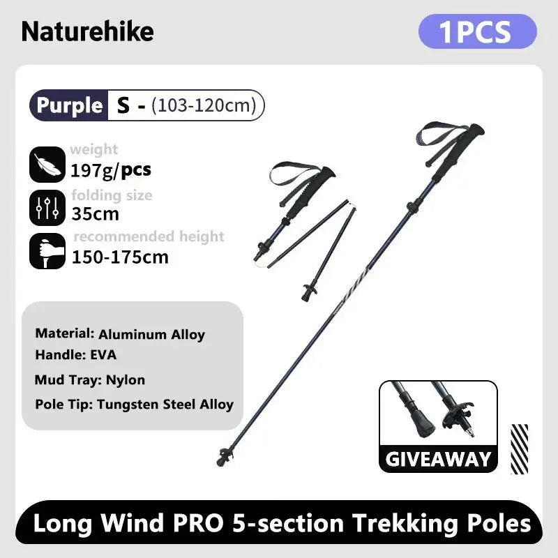 Naturehike Carbon Fiber Trekking Poles 5 Sections Portable Folding Climbing Sticks Outdoor Hiking Collapsible Walking Sticks