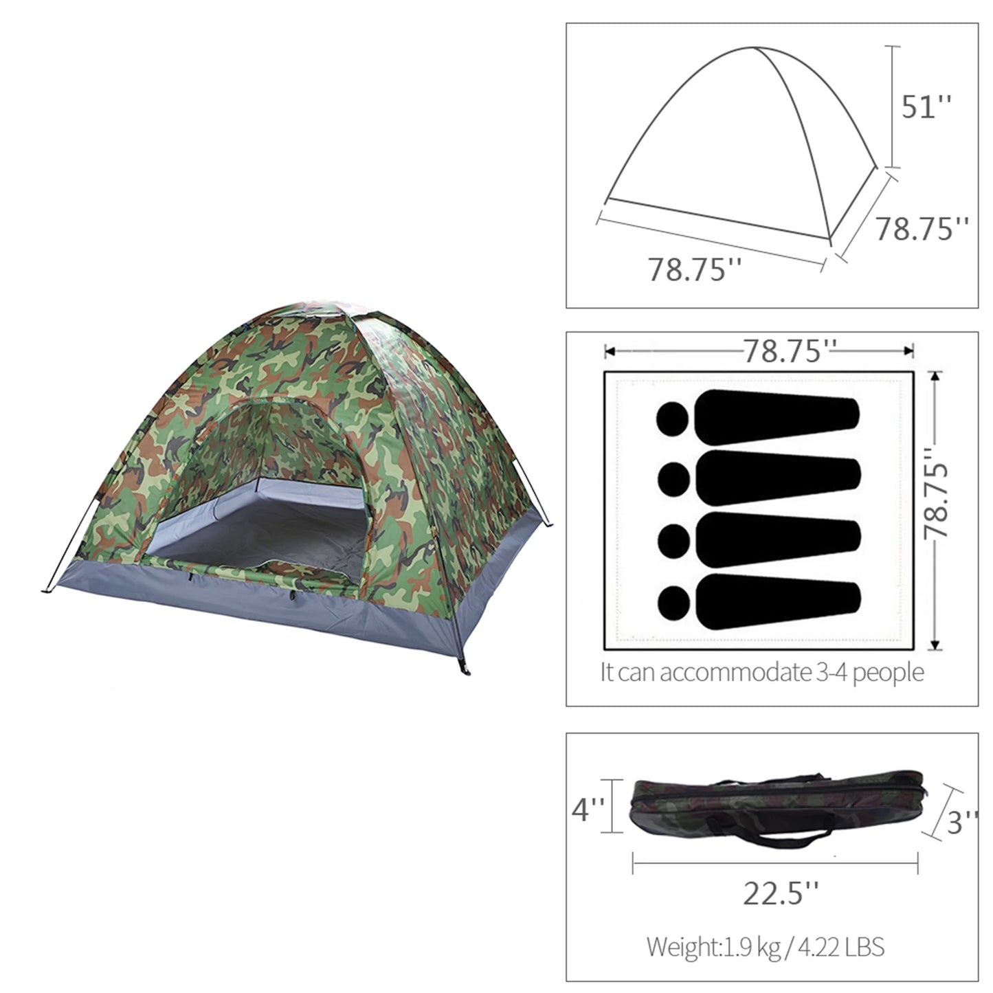 3 4 Person Camping Dome Tent