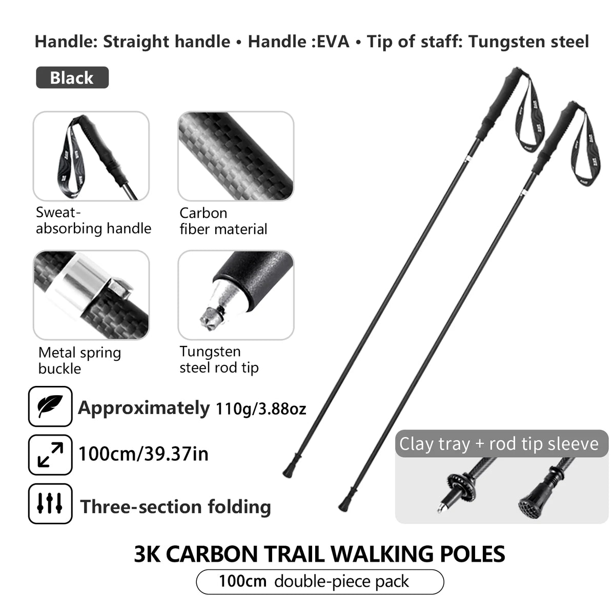 BISINNA Ultralight Carbon Fiber Folding Trekking Poles – 2-Pack