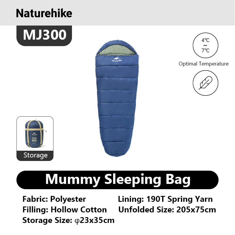 Naturehike MJ300/MJ600 Mummy Sleeping Bag – Warm Cotton Camping Sleep System