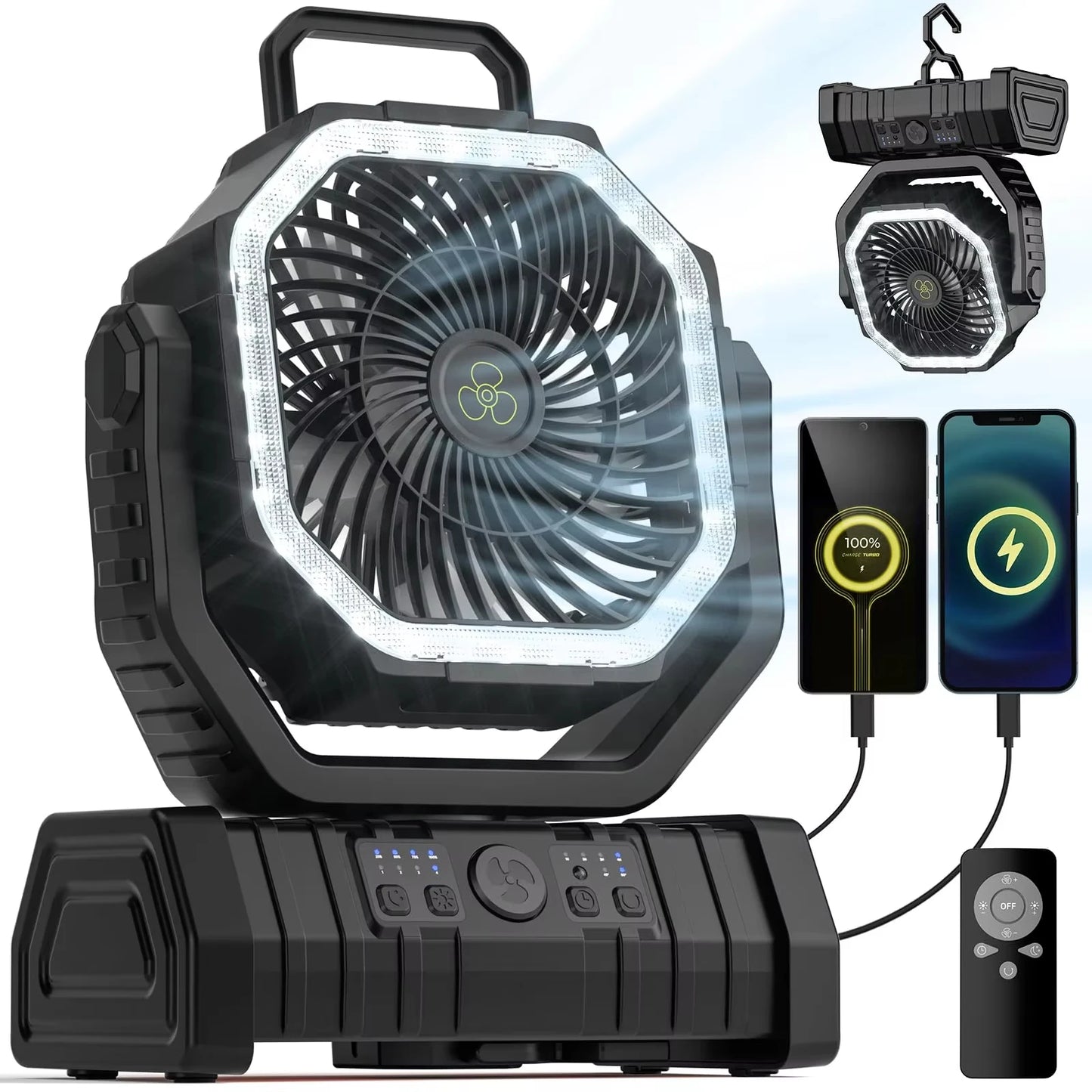 Camping Fan 20000mAh Battery Powered with Hanging Hook