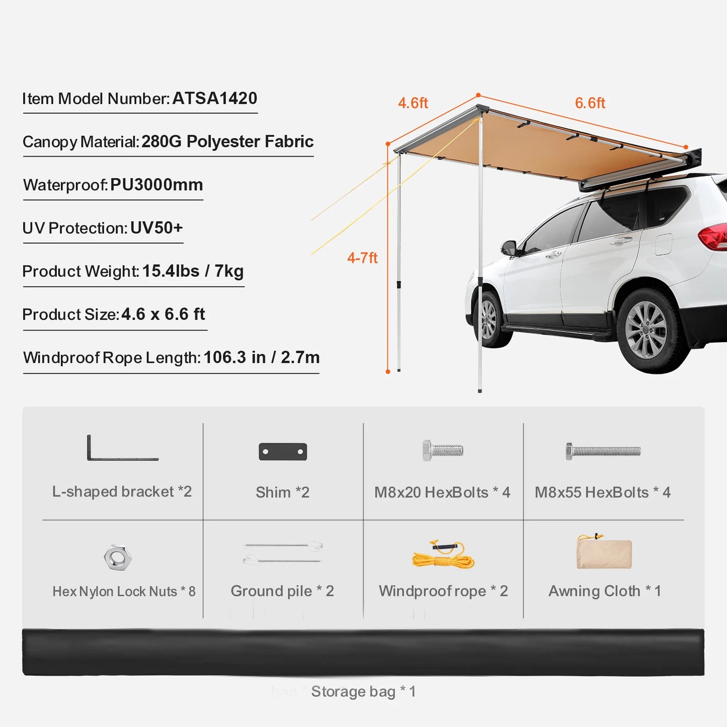 Vehicle Awning Retractable Car Side Awning