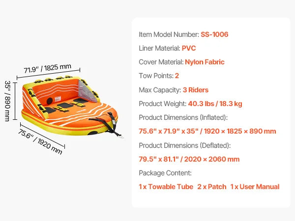 Towable Tube for Boating 1-4 Riders Inflatable