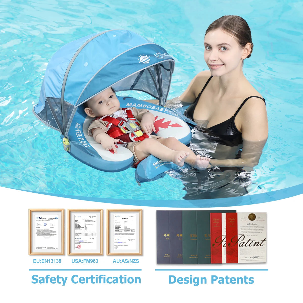 Mambobaby Baby Pool Float  For Infant Non-Inflatable Natation Buoy With Parasol