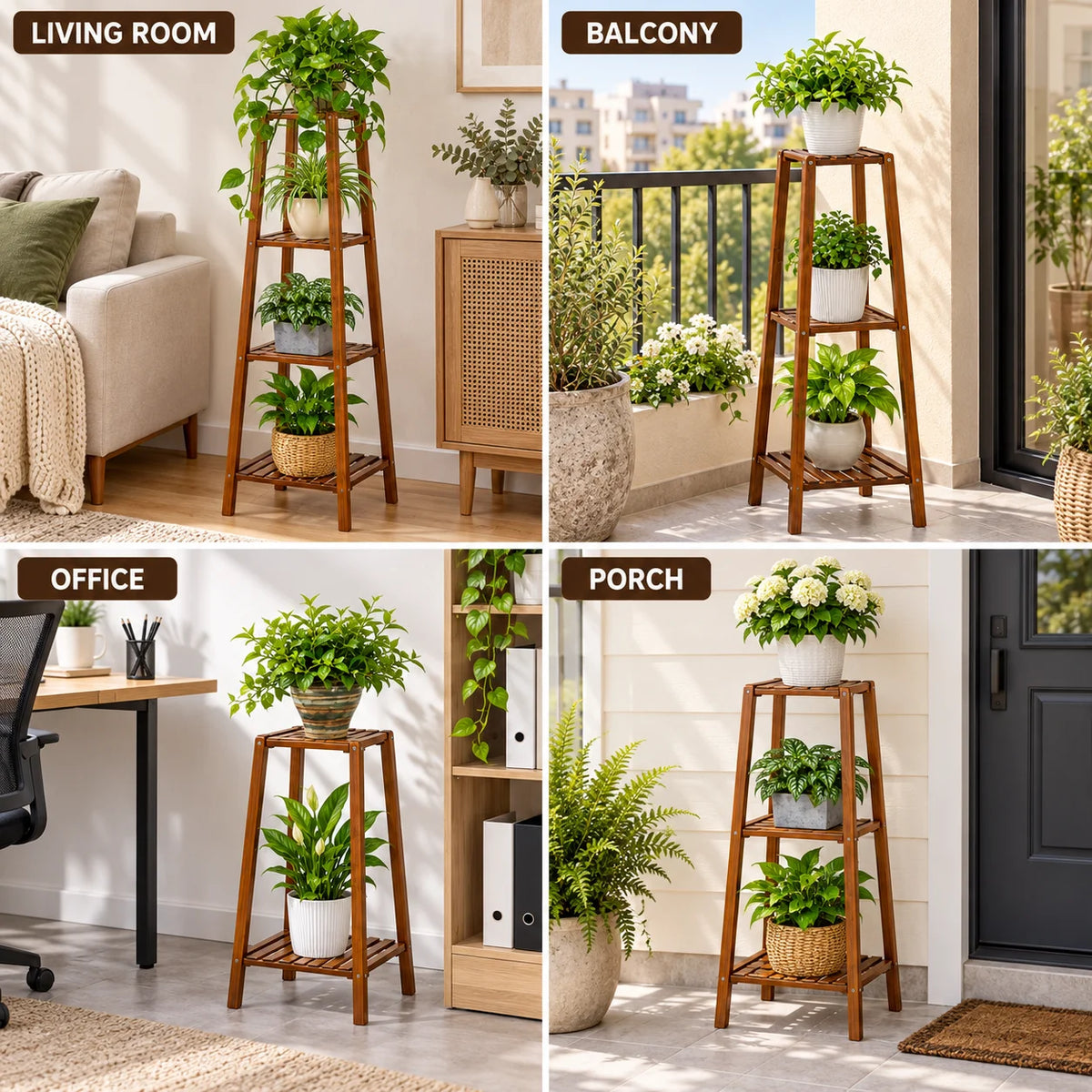 Tall Bamboo Plant Stand – 2, 3 or 4-Tier Indoor & Outdoor Display Shelf