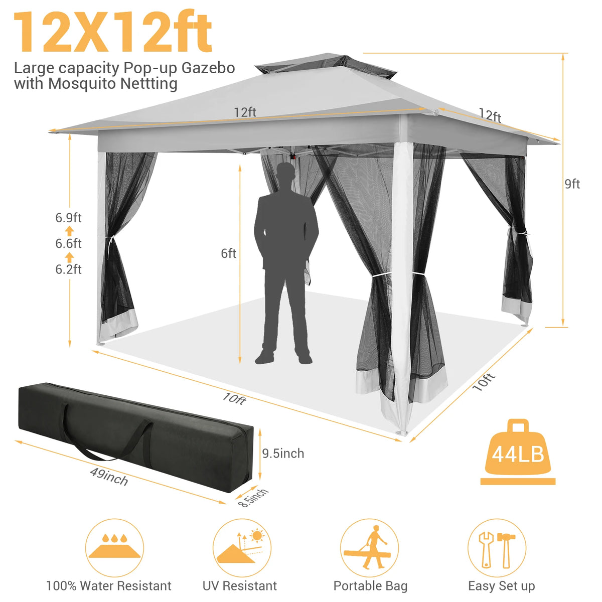 12' × 12' Pop-Up Gazebo Canopy