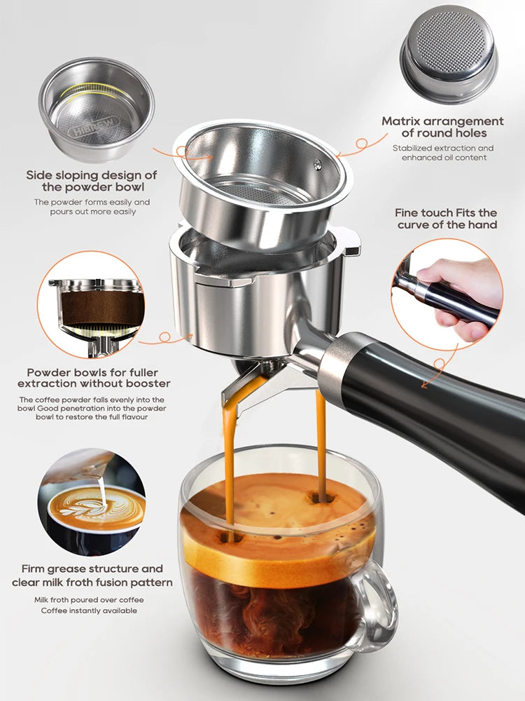 Semi Automatic Espresso Coffee Machine Temperature Adjustable Cold/Hot Super Slim Coffee Maker Cappuccino H10B