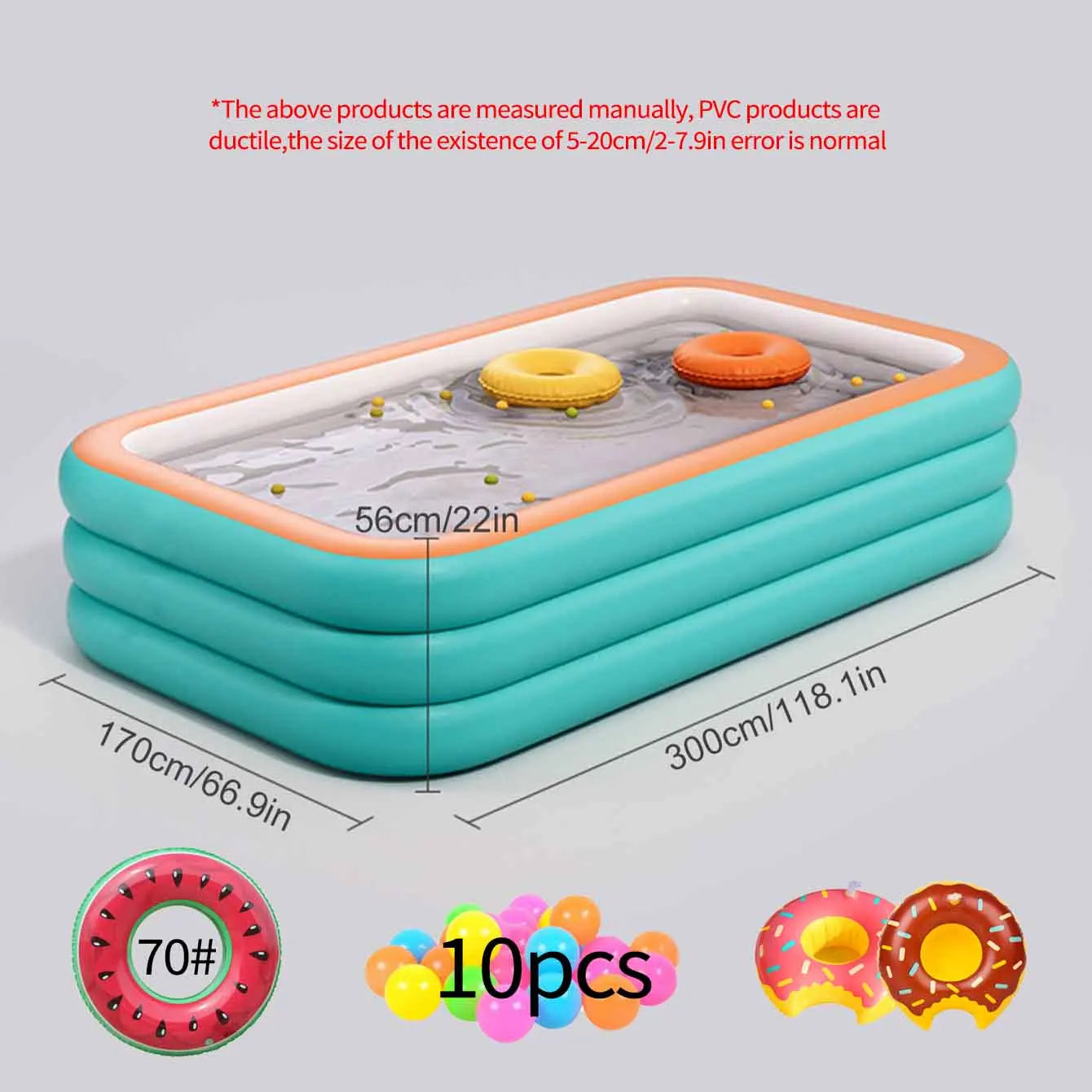Large Inflatable Pool Set, 3 Layer PVC Rectangular Swimming Pool for Outdoor Garden Summer Use