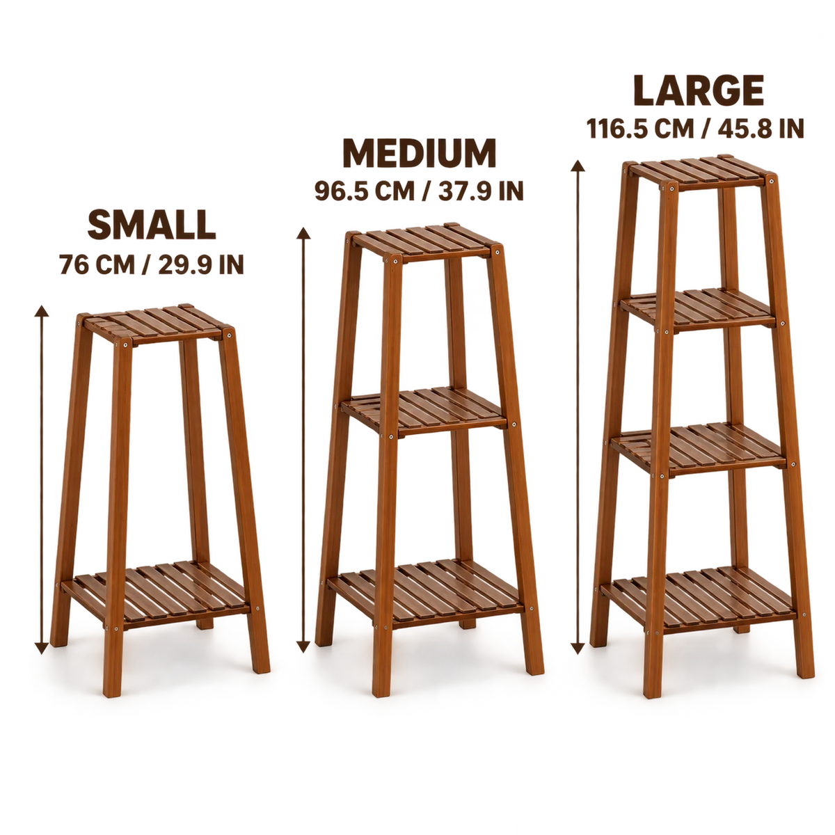 Tall Bamboo Plant Stand – 2, 3 or 4-Tier Indoor & Outdoor Display Shelf