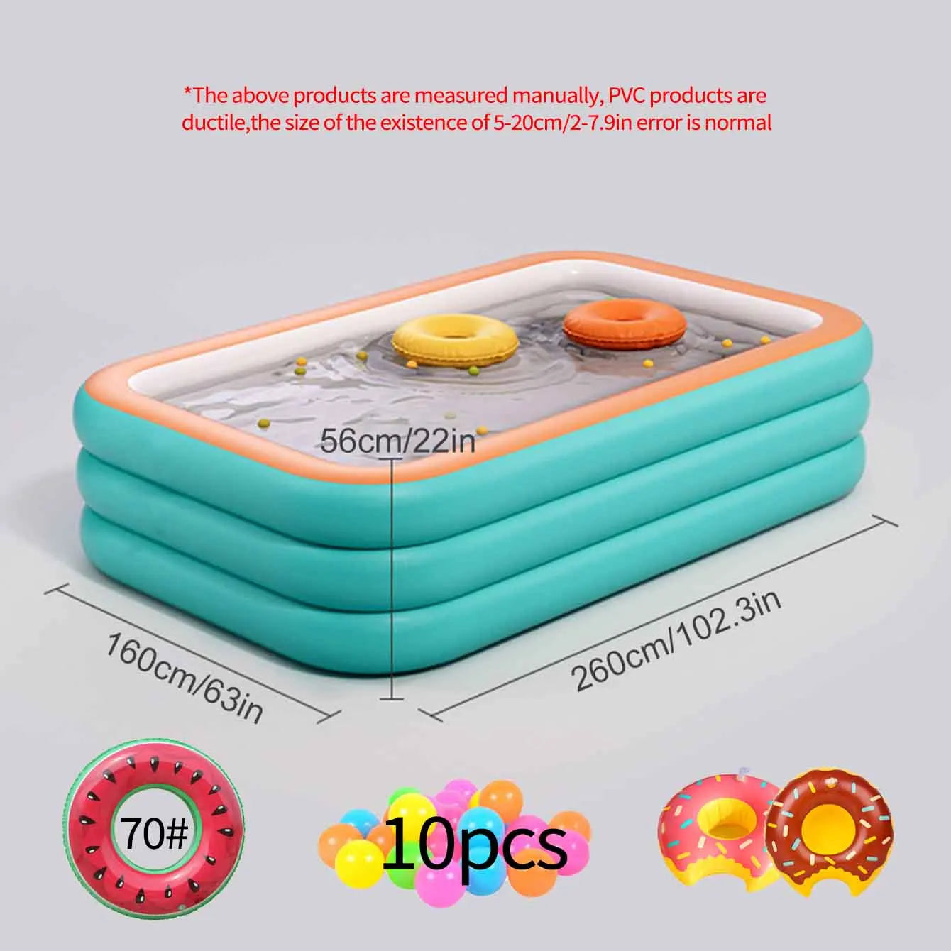 Large Inflatable Pool Set, 3 Layer PVC Rectangular Swimming Pool for Outdoor Garden Summer Use