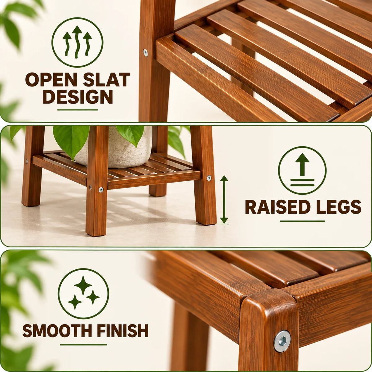 Tall Bamboo Plant Stand – 2, 3 or 4-Tier Indoor & Outdoor Display Shelf