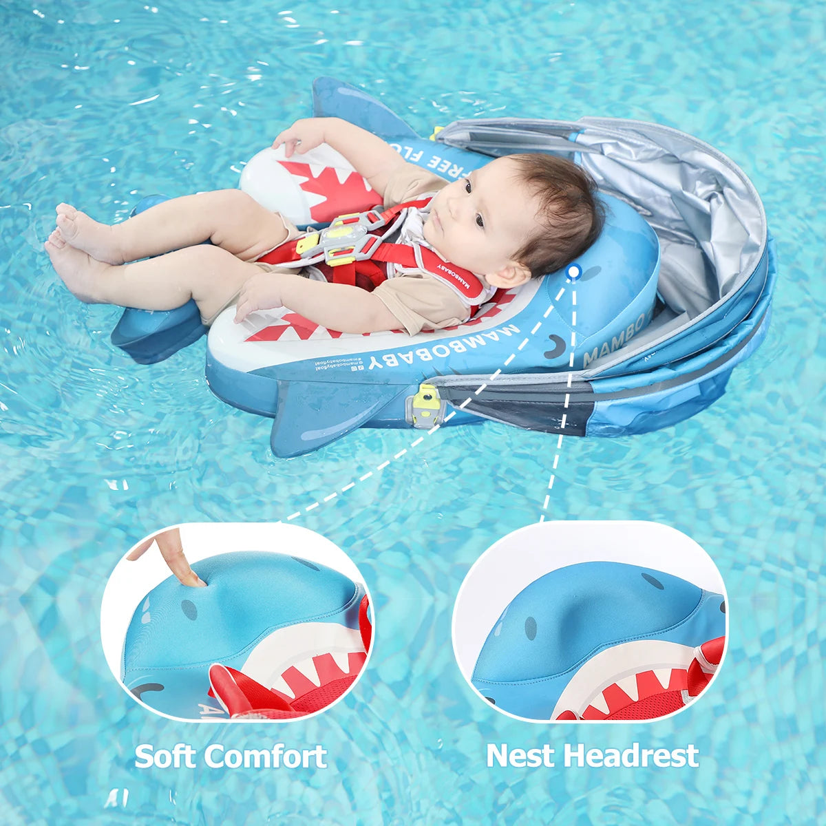 Mambobaby Baby Pool Float  For Infant Non-Inflatable Natation Buoy With Parasol