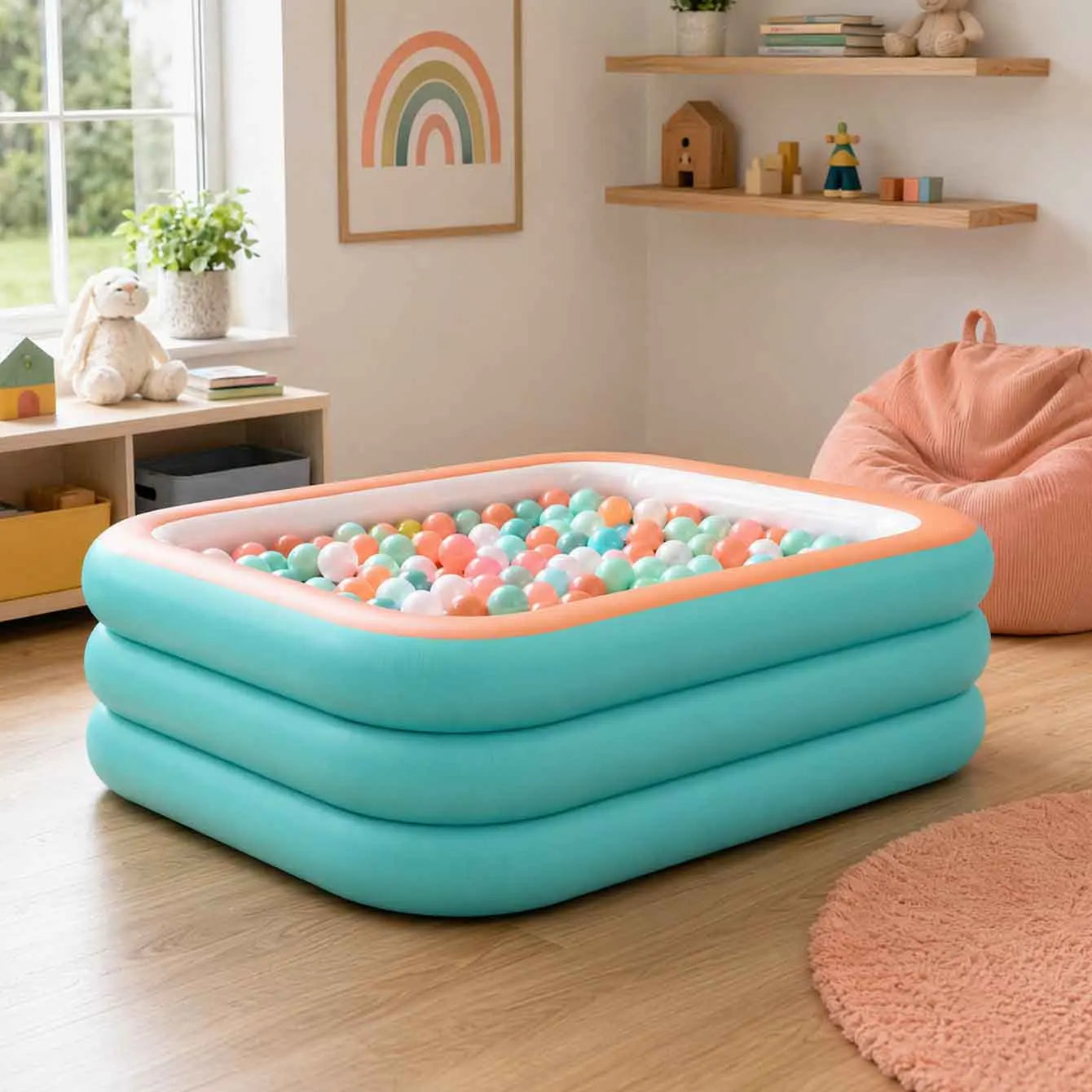 Large Inflatable Pool Set, 3 Layer PVC Rectangular Swimming Pool for Outdoor Garden Summer Use