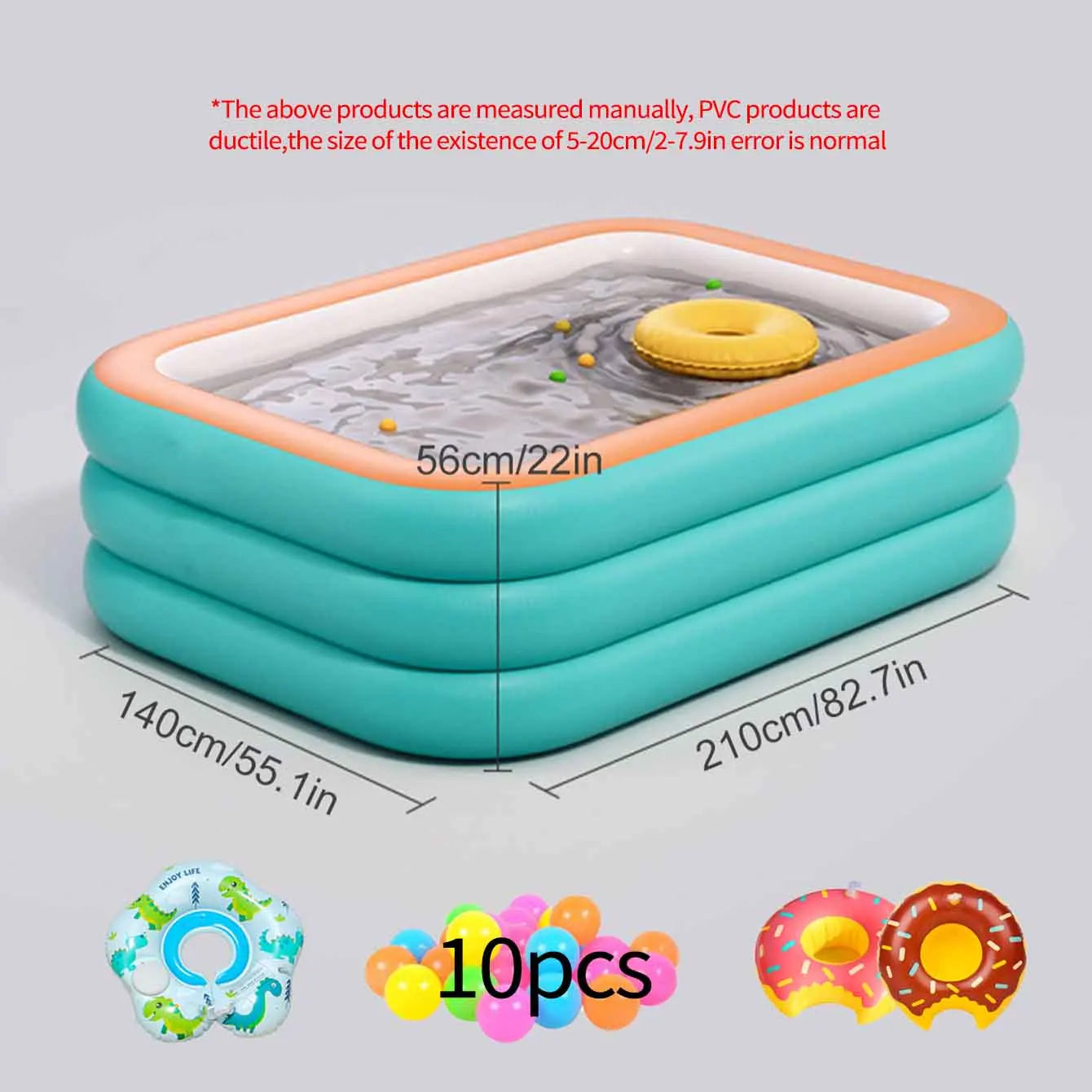 Large Inflatable Pool Set, 3 Layer PVC Rectangular Swimming Pool for Outdoor Garden Summer Use