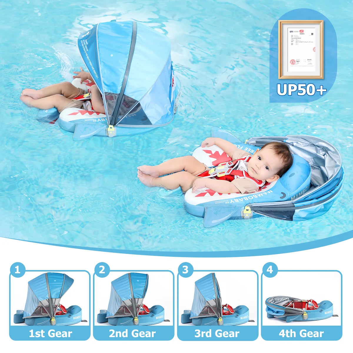 Mambobaby Baby Pool Float  For Infant Non-Inflatable Natation Buoy With Parasol