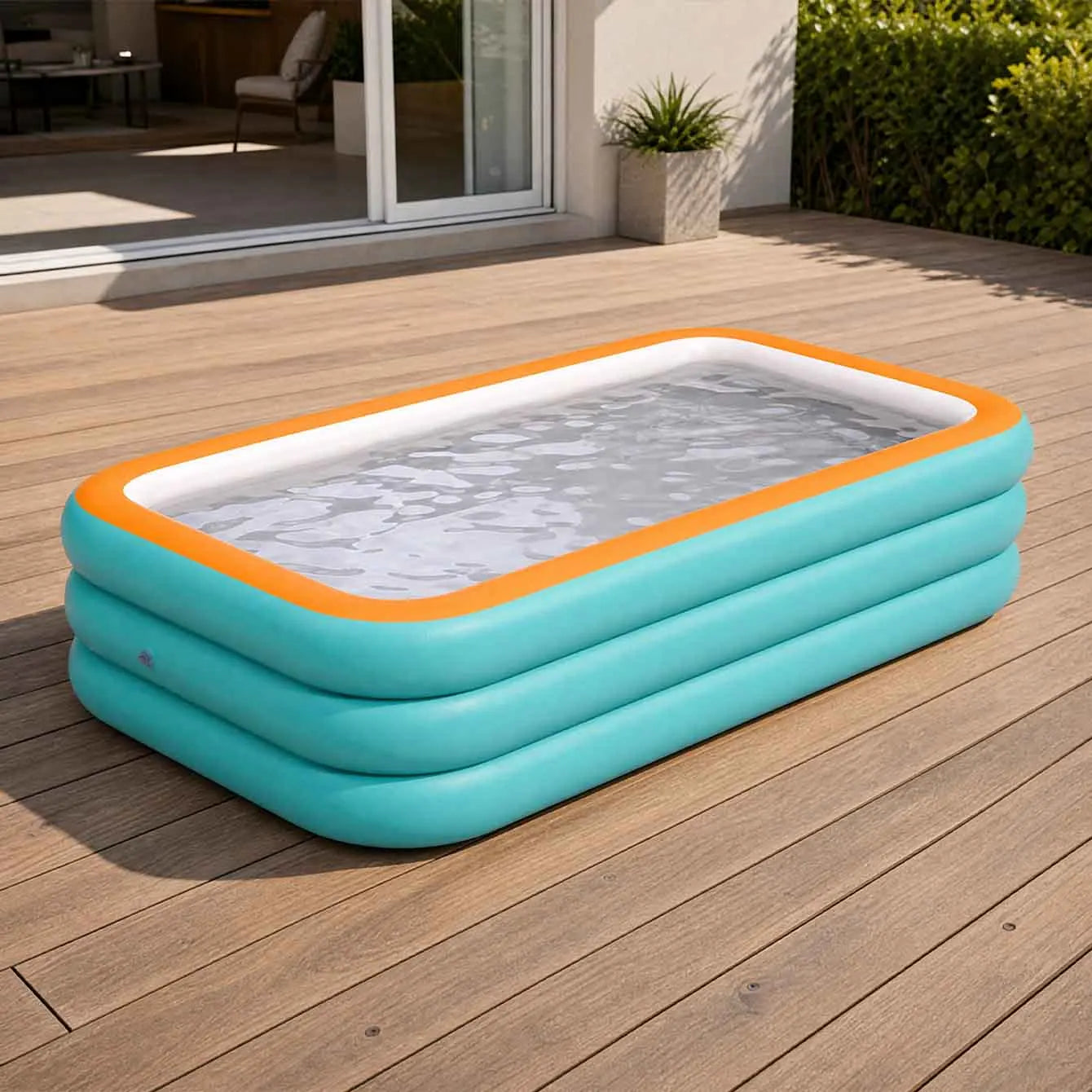 Large Inflatable Pool Set, 3 Layer PVC Rectangular Swimming Pool for Outdoor Garden Summer Use