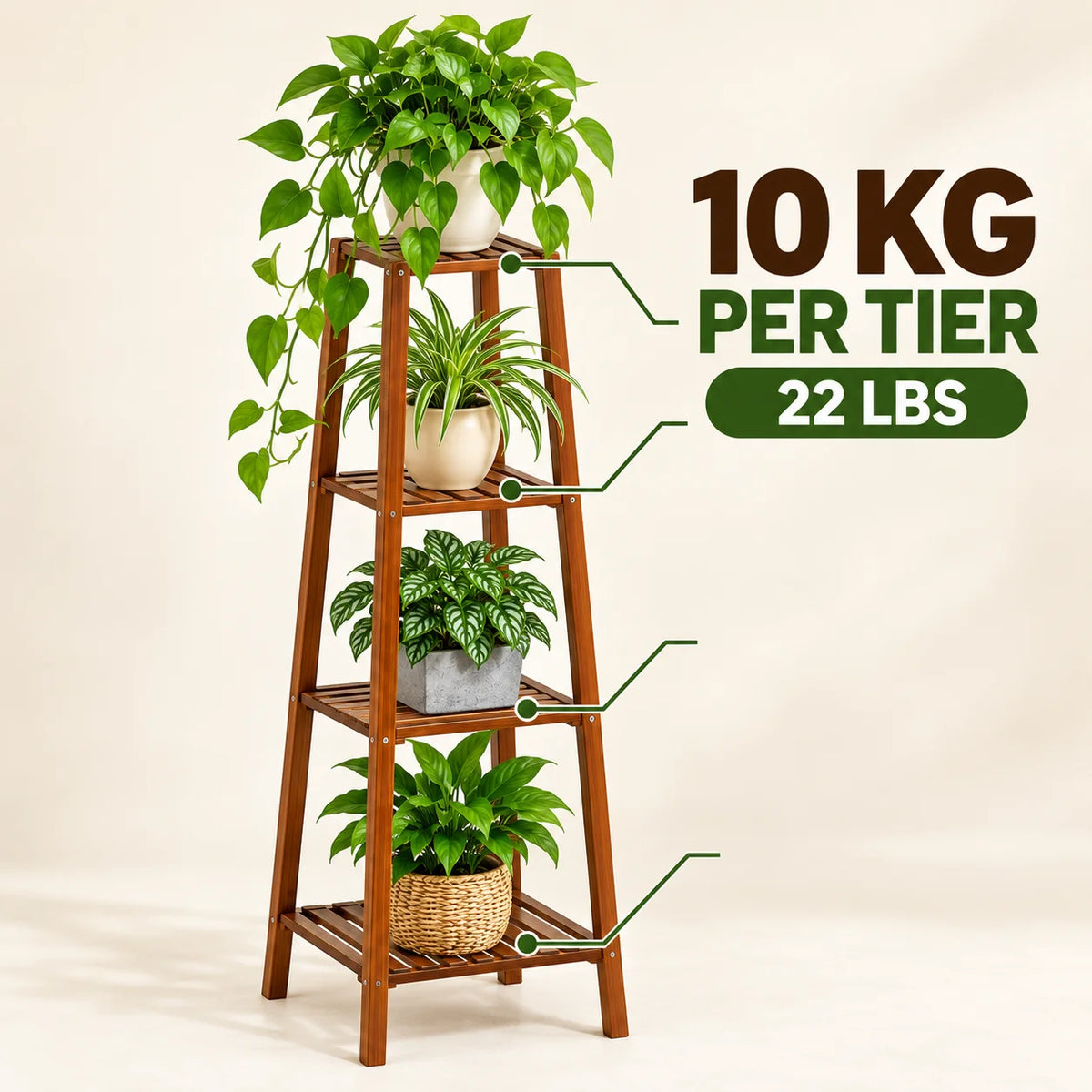 Tall Bamboo Plant Stand – 2, 3 or 4-Tier Indoor & Outdoor Display Shelf