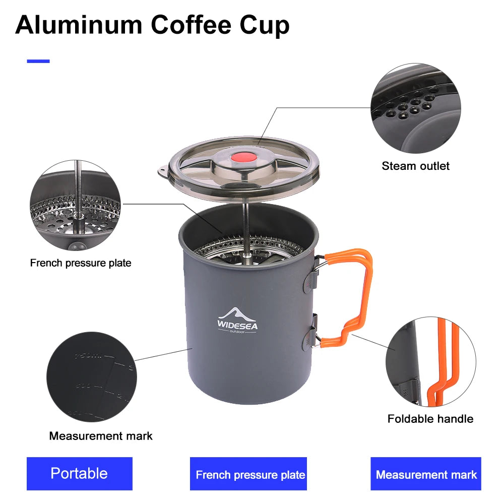 Widesea Camping French Press Coffee Maker – Portable Outdoor Coffee Pot & Mug