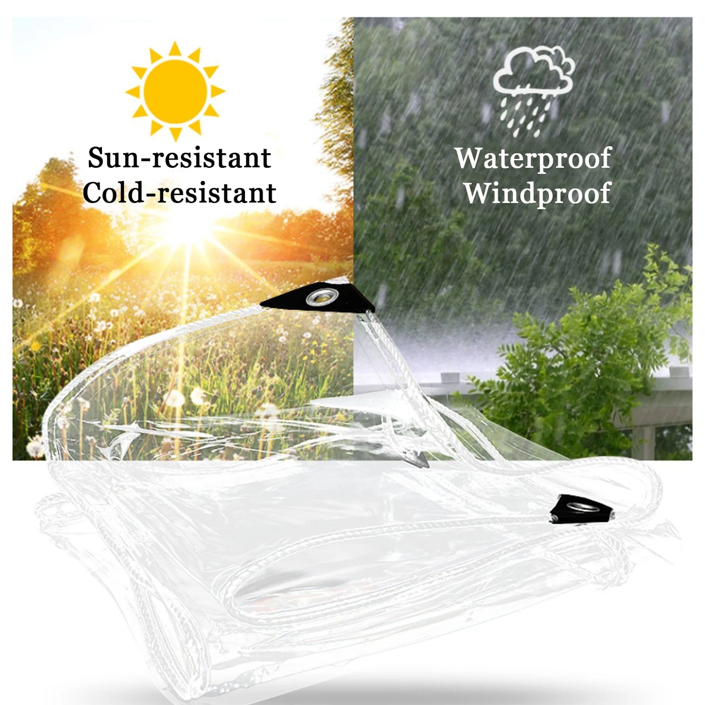 Clear Tarps Heavy Duty PVC, Durable Waterproof Dustproof Windproof with Grommets & Ropes for Patio