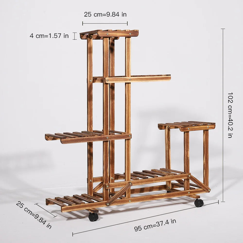 Multi-Layer Wood Plant Stand Rack with Wheels