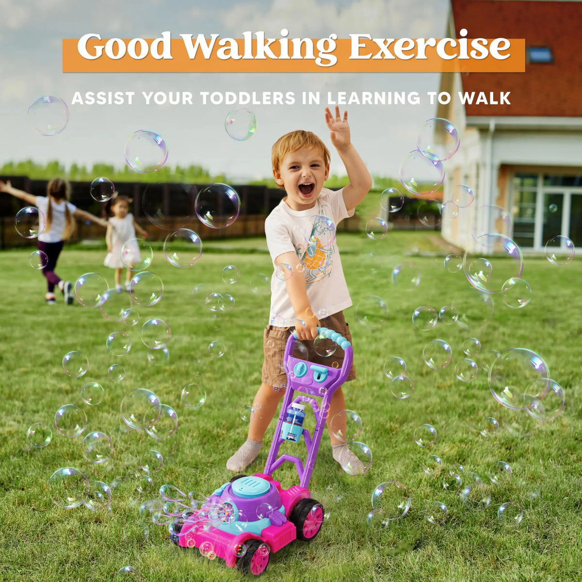 JOYFY Bubble Lawn Mower – Push-Along Bubble Machine for Kids