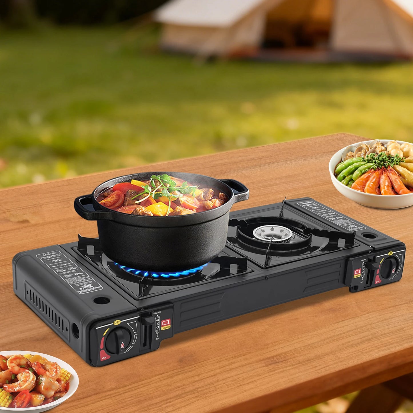 2 Burners Portable Gas Stove with Piezo Ignition and Carrying Case