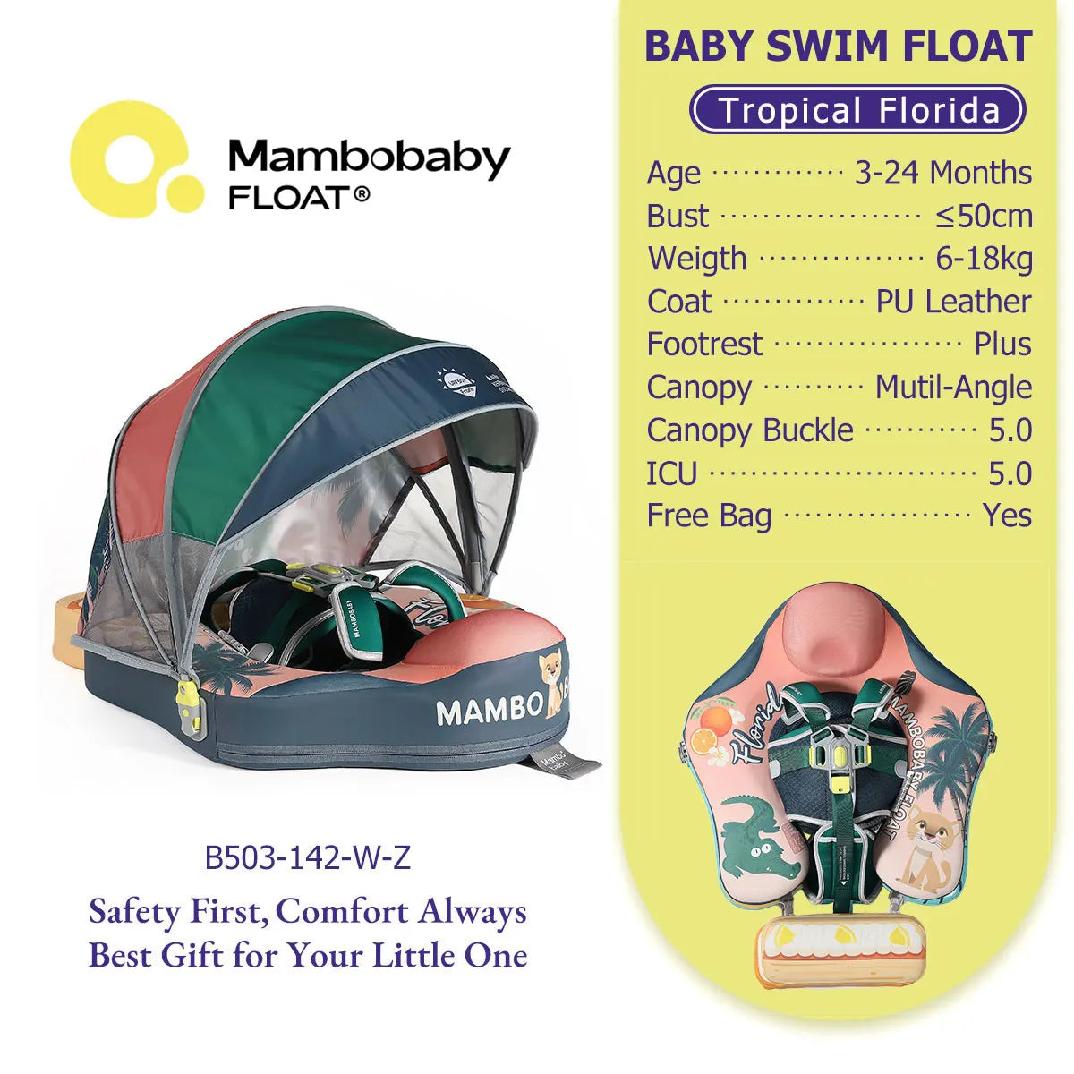 Mambobaby Baby Pool Float  For Infant Non-Inflatable Natation Buoy With Parasol