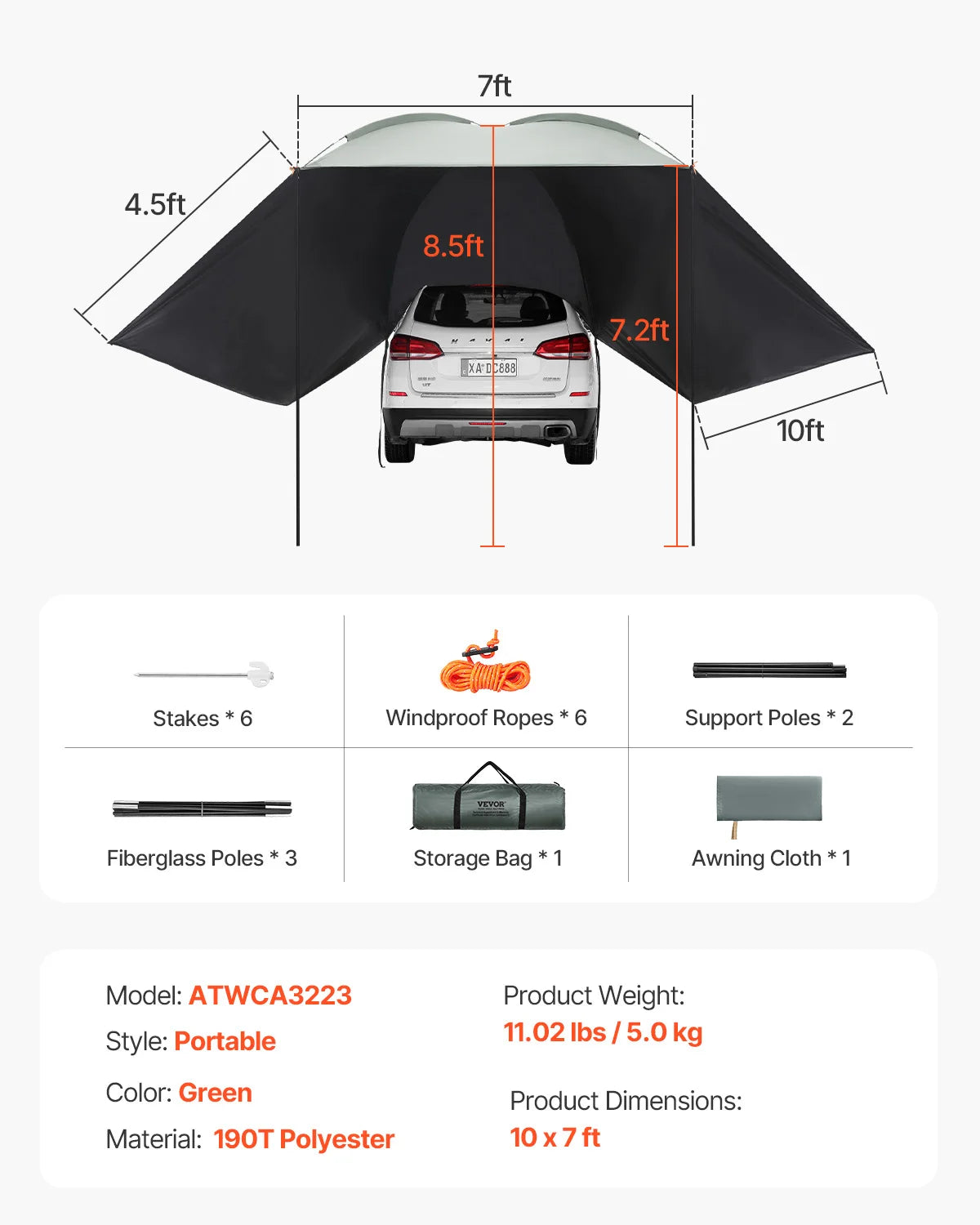 Vehicle Awning  Retractable Car Side Awning